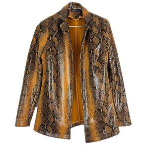 Nasty Gal Mustard Brown Faux Snakeskin Print Blazer Jacket Size 2